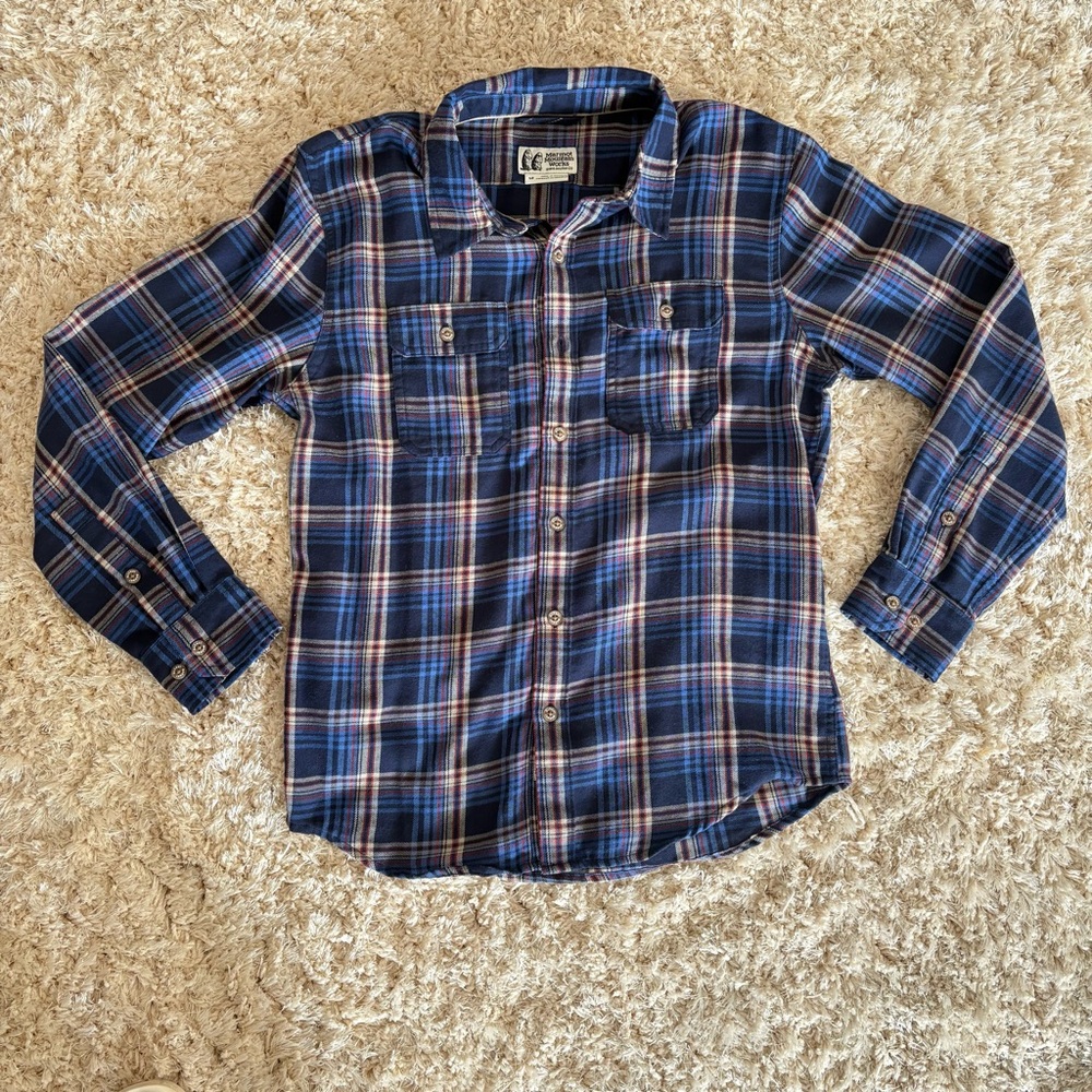 Marmot Mountain Works Flannel Shirt Mens Small Brown Plaid Long Sleeve Button Up